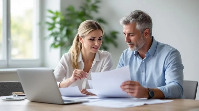 Zwei Personen besprechen Unterlagen in einem hellen Besprechungsraum in Remscheid